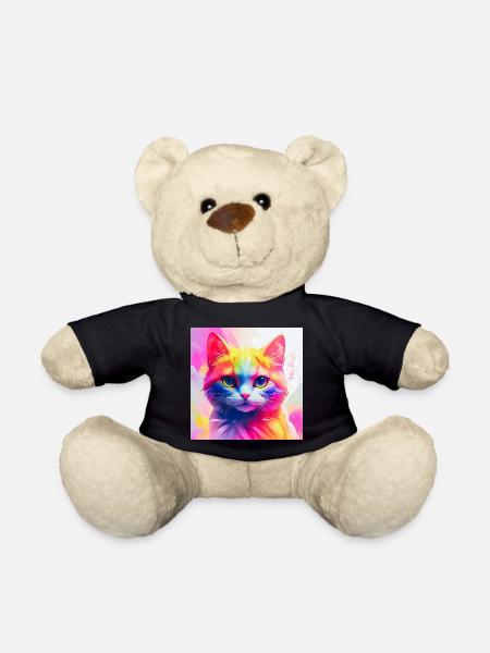 Lebendiges Regenbogenkatzen-Kunstwerk - Teddy - Schwarz