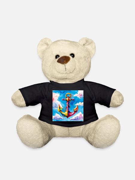 Bunt aquarellierter Anker im Himmel - Teddy - Schwarz