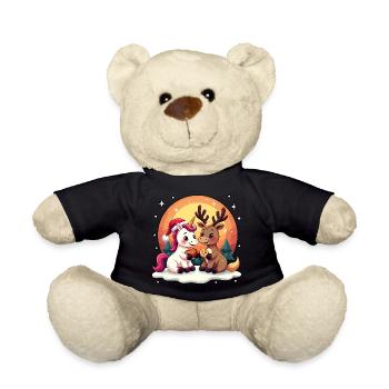 Einhorn & Rentier mit Schneeflocken Geschenk - Teddy - Schwarz - Vorne