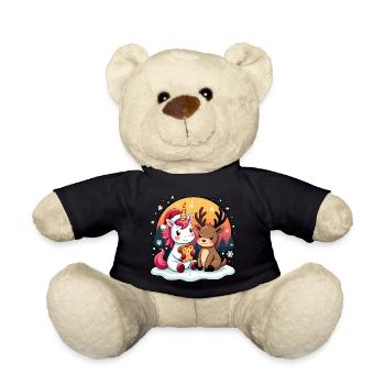 Einhorn & Rentier mit Schneeflocken Weihnachten - Teddy - Schwarz - Vorne