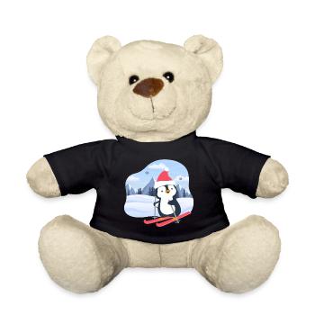 Little penguin skiing - Teddy Bear - black - Front
