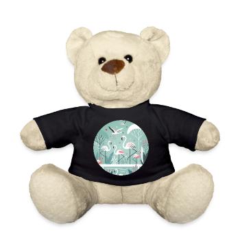 Flamingo Illustration in Tropical Environment - Teddy Bear - black - Front