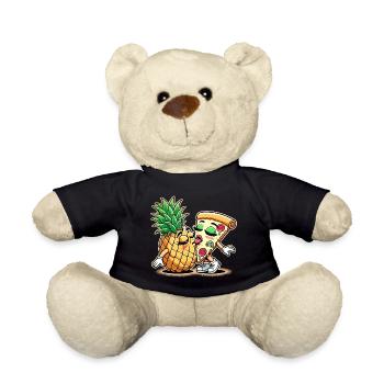 Pizza Hawaii Kuss Liebe Beziehung witzig Geschenk - Teddy - Schwarz - Vorne