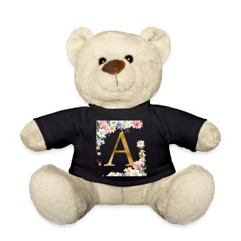 A Monogram, Floral, Personalizable - Teddy Bear - black - Front