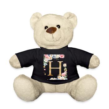 H Monogram, Floral, Personalizable - Teddy Bear - black - Front