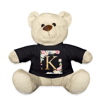 K Monogramm, Floral, personalisierbar - Teddy - Schwarz - Vorne