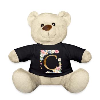 C Monogramme, Floral, Personnalisable - Nounours - noir - Devant