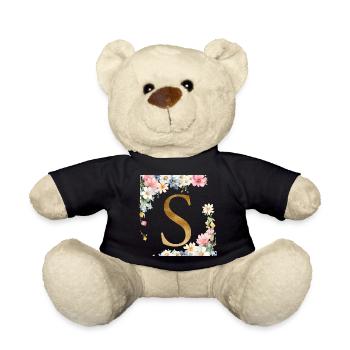 S Monogramme, Floral, Personnalisable - Nounours - noir - Devant