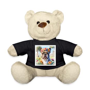 Spring French Bulldog with Floral Wreath - Teddy Bear - black - Front