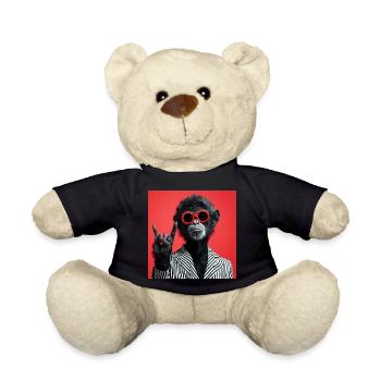 Monkey in red sunglasses making rock gesture - Teddy Bear - black - Front