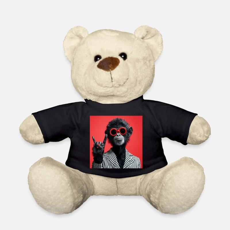Affe mit roter Sonnenbrille macht Rock Geste - Teddy - Schwarz