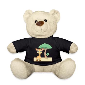 Cute Baby Giraffe Near a Tree (v02) - Teddy Bear - black - Front