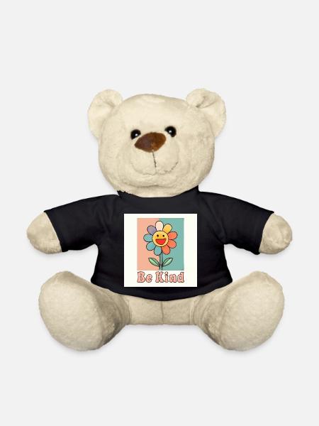 Be Kind - Colorful Smily Flower with Positive Message - Teddy Bear - black