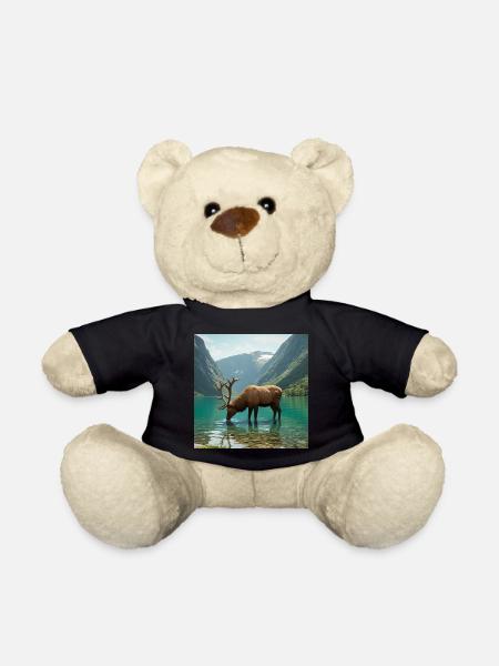 Alpenhirsch am ruhigen See - Teddy - Schwarz