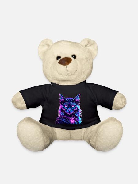 Neon Space Cat Cat Portrait - Teddy Bear - black