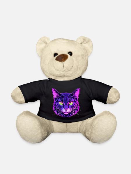 Cat Portrait in Neon Colors - Teddy Bear - black