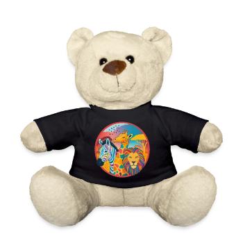 Colorful savannah trio: zebra, giraffe, lion - Teddy Bear - black - Front