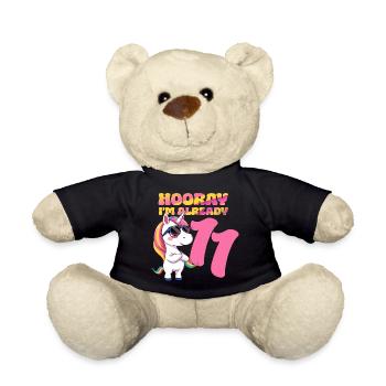 11 Years Girl Birthday Unicorn Theme Unicorn - Teddy Bear - black - Front