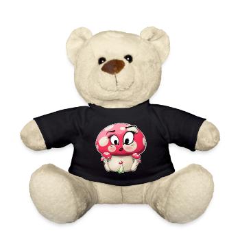 Cute Pink Mushroom Character Design - Teddy Bear - black - Front