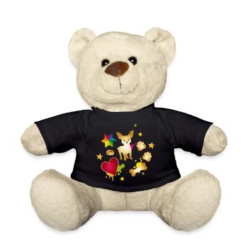 Goldener Chihuahua mit bunten Hunde-Accessoires - Teddy - Schwarz - Vorne