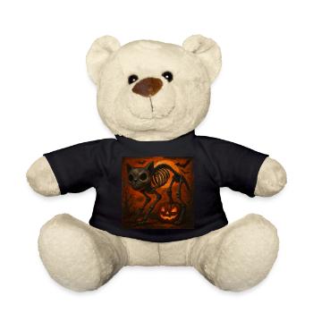 Creepy Cat Skeleton Halloween Gift - Teddy Bear - black - Front