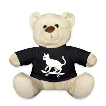 Coole Katze Skateboarder Silhouette Minimalistisch - Teddy - Schwarz - Vorne