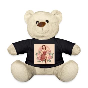 Retro Damen Figur mit Blüten und 50s Stil - Teddy - Schwarz - Vorne