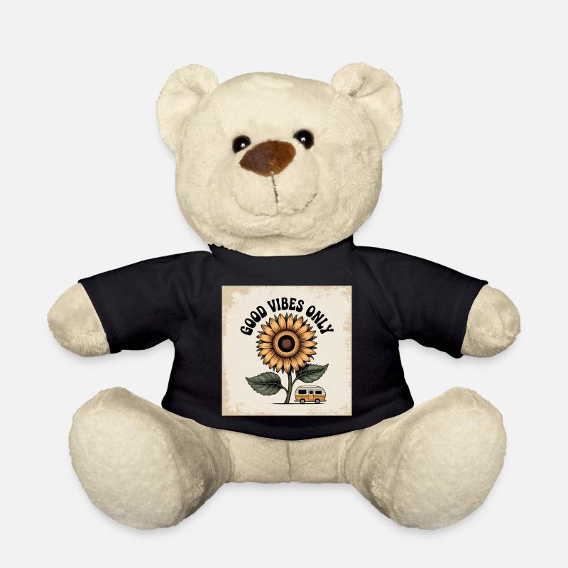 Sunflower flower with a positive message - Teddy Bear - black