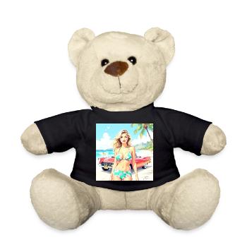 Woman on the beach with classic car - Teddy Bear - black - Front