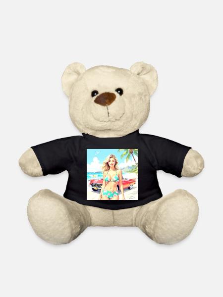 Frau am Strand mit Oldtimer - Teddy - Schwarz
