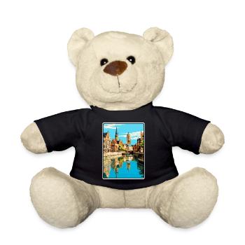 Ghent Belgium Charming City Skyline Illustration - Teddy Bear - black - Front