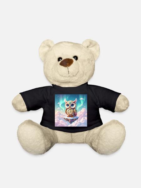 Adorable fantasy owl in the middle of the clouds - Teddy Bear - black