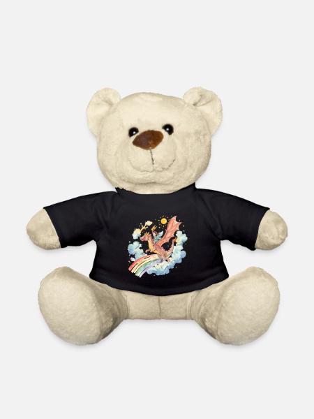 Mädchen mit Drachen und Regenbogen - Teddy - Schwarz