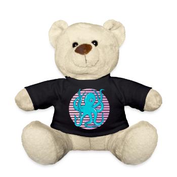 Neon Oktopus Retro Meereskunst Tintenfisch - Teddy - Schwarz - Vorne