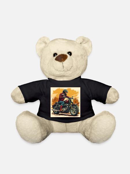 Plaid Socks + Biker Illustration - Teddy Bear - black