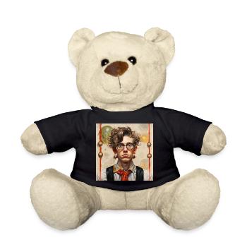 Young man in vintage style glasses tangled hair - Teddy Bear - black - Front