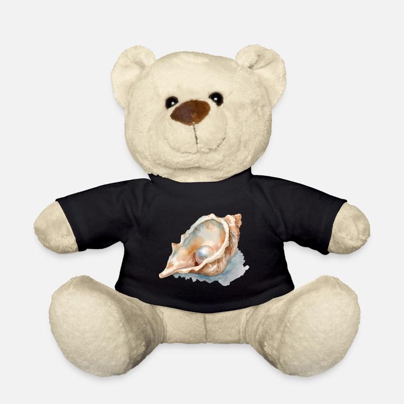 Aquarell Muschel mit Perle - Teddy - Schwarz