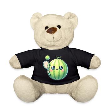 Kawaii Wassermelone Mit Tennisschläger Und Ball - Teddy - Schwarz - Vorne