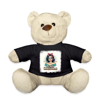 Retro Weihnachten Pin-Up T-Shirt - Teddy - Schwarz - Vorne