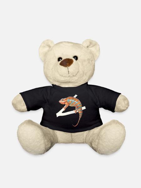 orange turquoise chameleon Chamaeleon zeylandicus - Teddy Bear - black