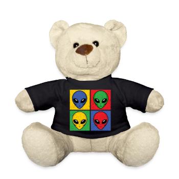 Aliens Pop Art Pop Art Alien Heads Alien Faces - Teddy Bear - black - Front
