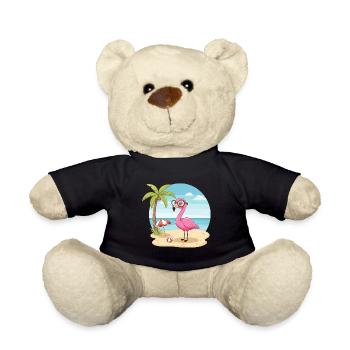 Cute Flamingo with Glasses Beach Summer Vacation - Teddy Bear - black - Front