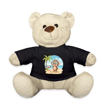 Cute Monkey with Glasses Beach Summer Vacation - Teddy Bear - black - Front