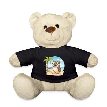 Cute Owl with Glasses Beach Summer Vacation - Teddy Bear - black - Front
