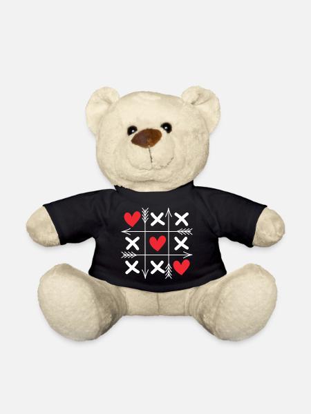 Tic Tac Toe Hearts Cute Matching Couples Valentine - Teddy Bear - black