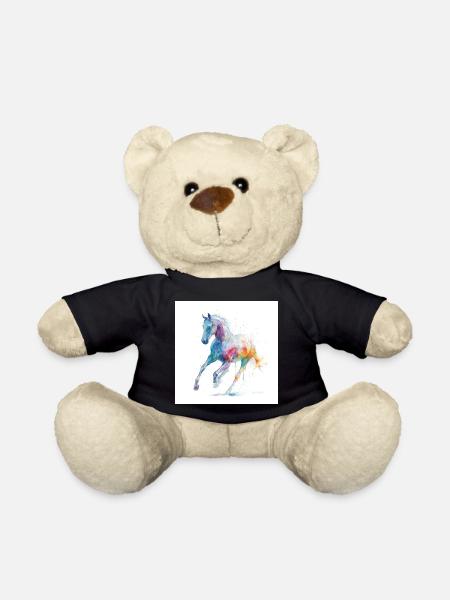 Regenbogen-Aquarellpferd in Bewegung - Teddy - Schwarz