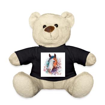 Watercolor Horse Bloom Portrait - Teddy Bear - black - Front