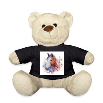 Watercolor Horse Bloom Portrait - Teddy Bear - black - Front