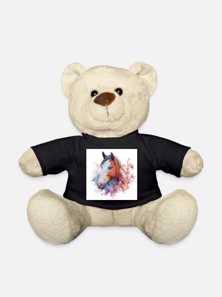 Aquarell Pferdeblüten-Porträt - Teddy - Schwarz