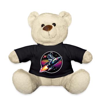 Astronaute sur fusée dans un coucher de soleil rétro - Nounours - noir - Devant